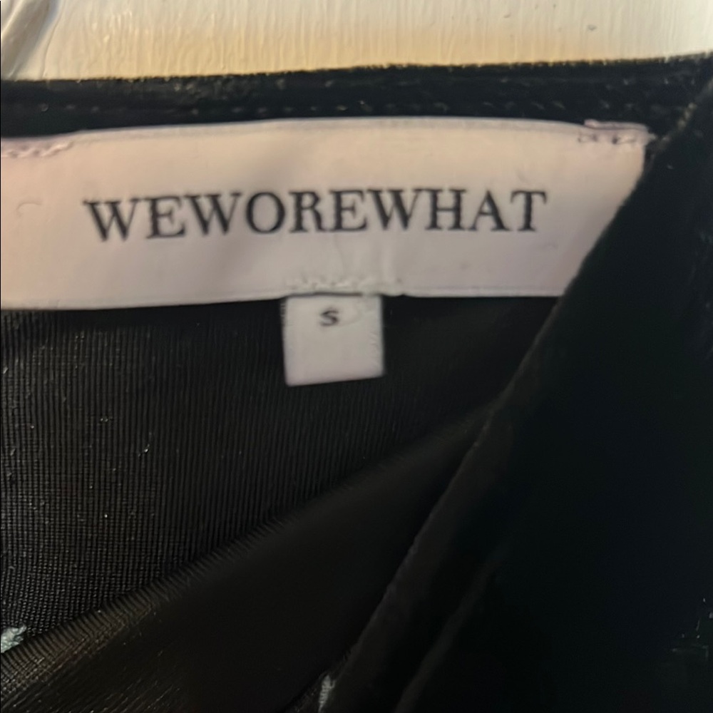 WeWoreWhat velvet black midi skirt with Floral Accents. Ruched front . - Picture 2 of 7